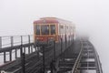 Sapa Vietnam March Train to Fansipan peak in morning fog from sapa railway station Sapa,lao cai,vietnam