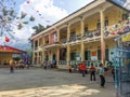 Vietnamese children plays next to school