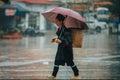 Sapa, Vietnam - 13th October 2019: Local Sapa woman walking through the small mountain town in North Vietnam