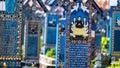 Sapanta, Maramures, Romania - June 17, 2022: Painted blue wooden monuments in an unique in the World