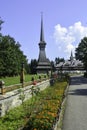 Sapanta Peri Monastery, Maramures, Romania, Europe, August 2018. Traditional wooden church with the tallest bell tower in the Royalty Free Stock Photo