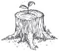 Sapling Growing in a Felled Trunk, like Hope Symbol, Vector Illustration