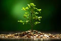 The saplings that grow on the pile of coins include the white light flooding the trees, business ideas, saving money, and economic Royalty Free Stock Photo