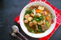 sapo tofu or sapo tahu food from china Chinese food made from tofu, vegetables, shrimp, mushrooms, and meatball. sapo tofu serve Royalty Free Stock Photo