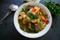 Sapo tofu or sapo tahu food from china Chinese food made from tofu, vegetables, shrimp, mushrooms, and meatball. sapo tofu serve Royalty Free Stock Photo