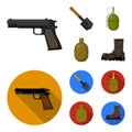 Sapper blade, hand grenade, army flask, soldier boot. Military and army set collection icons in cartoon,flat style