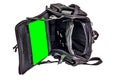 Sapper`s shoulder bag with a modular system to carry full military equipment, black, isolated - view inside