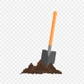 Sapper shovel in the ground. Gardening tool on checked background Royalty Free Stock Photo
