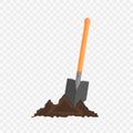 Sapper shovel in the ground. Gardening tool on checked background