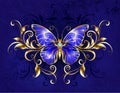 Sapphire butterfly with gold pattern