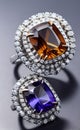 Yellow and blue sapphire white gold rins with melee diamonds