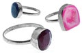 Sapphire, Ruby and Agate Druzy Silver Gemstone Rings Royalty Free Stock Photo