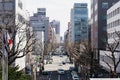 Sapporo cityscape with road and moving cars in the afternoon at Hokkaido, Japan