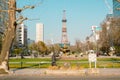 Odori Park and Sapporo TV Tower at spring in Sapporo, Hokkaido, Japan