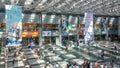 Sapporo, Hokkaido, Japan - Domestic terminal atrium of New Chitose Airport. Advertising hanging banners about Sapporo Beer.