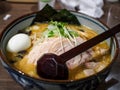 Sapporo, Hokkaido, Japan - Miso Ramen, Japanese noodle soup with Japanese seasoning. Royalty Free Stock Photo