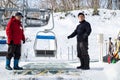 Sapporo, Japan, January 28, 2018: The Okurayama Jump Ski Observatory Deck offers spectacular view of Sapporo city and can be Royalty Free Stock Photo