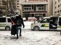 Sapporo, Japan - November 17 2019 : Unidentified pedestrians go to taxi in Sapporo City during winter season