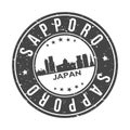 Sapporo Japan Round Stamp Icon Skyline City Badge.