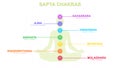 sapta chakra with meditation human pose Illustration, Les Sept Chakras, spiritual practices and meditation