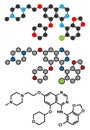 Saracatinib drug molecule. Dual kinase inhibitor, inhibiting both Src and Bcr-Abl tyrosine kinases