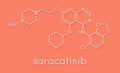 Saracatinib drug molecule. Dual kinase inhibitor, inhibiting both Src and Bcr-Abl tyrosine kinases. Skeletal formula.