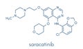 Saracatinib drug molecule. Dual kinase inhibitor, inhibiting both Src and Bcr-Abl tyrosine kinases. Skeletal formula.