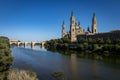 Saragossa, Spain. May 28, 2022. Panoramic view of the huge cathedral of the city of Zaragoza along the river Royalty Free Stock Photo