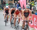 Sarah Groff, cycling in the triathlon event