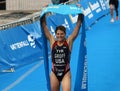Sarah Groff is happy after winning the triathlon competition