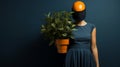 Minimalistic Portraits: Woman In Orange Holding Flower Pot