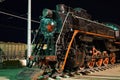 SARAI, RUSSIA-August 18, 2021: An old train of the fifties of the twentieth century running on coal. Exhibition copy. A