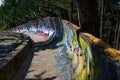 SARAJEVO, BOSNIA AND HERCEGOVINA - AUGUST 28, 2019: Abandoned Olympic Bobsleigh and Luge Track, built for the Olympic Winter Games