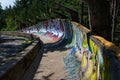 SARAJEVO, BOSNIA AND HERCEGOVINA - AUGUST 28, 2019: Abandoned Olympic Bobsleigh and Luge Track, built for the Olympic Winter Games