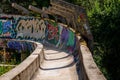 SARAJEVO, BOSNIA AND HERCEGOVINA - AUGUST 28, 2019: Abandoned Olympic Bobsleigh and Luge Track, built for the Olympic Winter Games