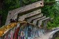 SARAJEVO, BOSNIA AND HERCEGOVINA - AUGUST 28, 2019: Abandoned Olympic Bobsleigh and Luge Track, built for the Olympic Winter Games