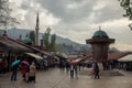 SARAJEVO, BOSNIA HERZEGOVINA - APRIL 15, 2017: Sebilj fountain, on Bacarsija district, in the afternoon. Royalty Free Stock Photo