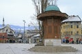 Bascarsija square with Sebilj wooden fountain in Old Town Sarajevo Royalty Free Stock Photo