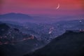 Arabian Moon On Sarayevo Cityscape At Twilight, Bosnia And Herzegovina