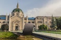 SARAJEVO, BOSNIA AND HERZEGOVINA - JUNE 12, 2019: The Academy of Fine Arts and Festina lente pedestrian bridge over the Royalty Free Stock Photo