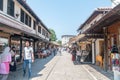 Alley with shops on Bascarsija. Sarajevo old bazaar and the historical and cultural center of the city Royalty Free Stock Photo