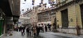 Sarajevo, Bosnia and Herzegovina, March 8, 2020. People on the streets of Sarajevo. Tourists and locals walk around the city