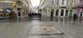 Sarajevo, Bosnia and Herzegovina, March 8, 2020. Point of fire. The Rose of Sarajevo is a marked place left by the bombing after Royalty Free Stock Photo