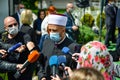 Sarajevo, Bosnia and Herzegovina, May 2020 Imam, Muslim`s leader give interviews to journalists and TV stations