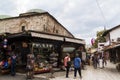 Pedestrian market area of Bascarsija in Sarajevo, Bosnia. Bascarsija, the old town, is a popular place for tourists to buy local c Royalty Free Stock Photo