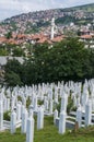 Sarajevo, Bosnia and Herzegovina, skyline, cemetery, Sehidsko Mezarje Kovaci, soldiers, military, Bosnian War, grass, aerial view