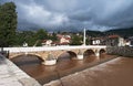 Sarajevo, Bosnia and Herzegovina, skyline, river, Miljacka, Seher-Cehajina cuprija, Mayor Bridge Royalty Free Stock Photo