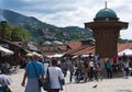 Sarajevo, Bosnia and Herzegovina, Bascarsija, Sebilj, fountain, old town, square, mosque, minaret, skyline, bazaar, market Royalty Free Stock Photo