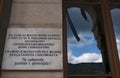 Sarajevo, Bosnia and Herzegovina, Vijecnica, plaque, sign, national library, Sarajevo City Hall, destroyed, siege, symbol, marble