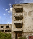 Sarajevo, Bosnia - May 2, 2022 - Bullet ridden buildings from The Bosnian War